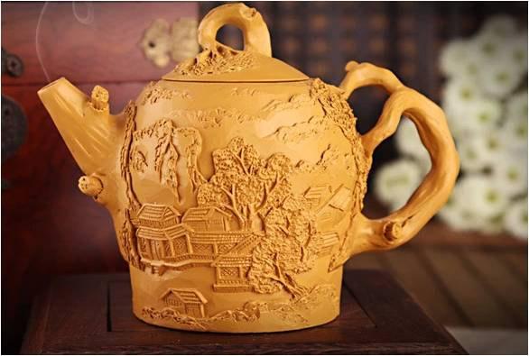 Relief Sculpture Zisha Clay Teapot Chinese Gongfu Teapot Handmade Teapot Guaranteed 100%Genuine Original Mineral Fire