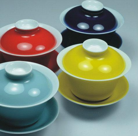 4 Handmade Color Glaze Porcelain Gaiwan/Tea Bowls Chinese Color Glaze Porcelain Porcelain Tea Set Chinese Style Ceramic Teaware 
