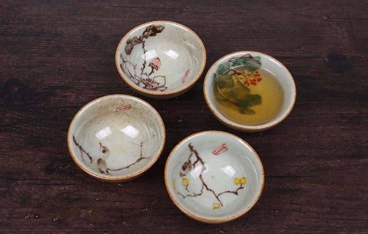 4 Handmade Crude Ceramic Tea Cups Handmade And Hand-Drawing Rude Ceramic Tea Set 